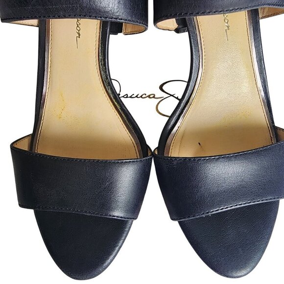Jessica Simpson Genuine Leather Open-Toe Heels With Ankle Straps Black Size 8.5M - Picture 7 of 16